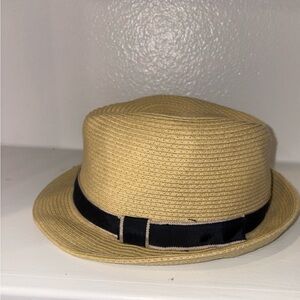 Comhats Straw Fedora Hat Tan Black Band Size M Unisex Trilby Panama Style